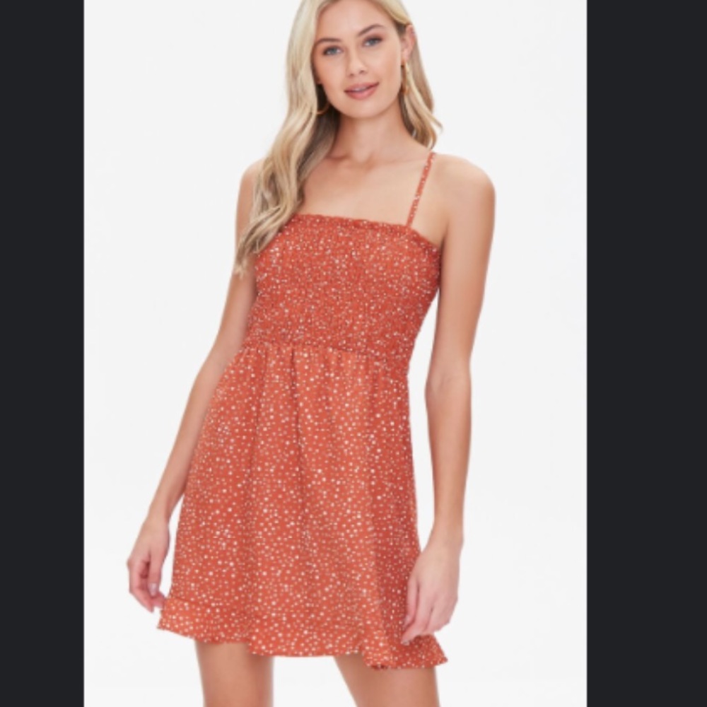 SPOTTED FOREVER21 SUNDRESS DRESS RUST/CREAM